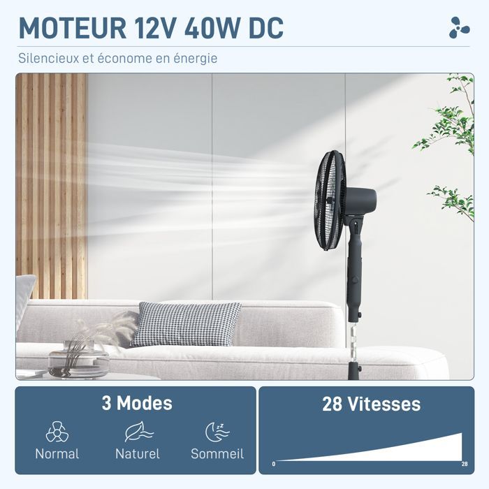 Ventilador de pedestal HOMCOM Ø 42cm 40W 3 modos 28 velocidades, función antimosquitos, altura ajustable, oscilación de 75°, negro