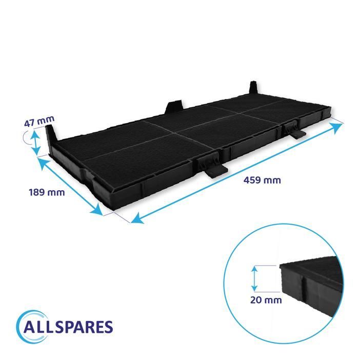AllSpares Filtre à charbon pour Hotte adapté pour Bosch 11025806 / DSZ4561 / Siemens LZ45610 et Neff Z54TC02X0 (459x189x20mm)