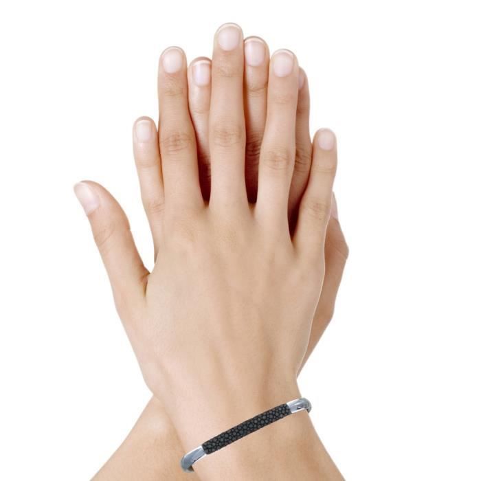 Les Poulettes Bijoux - Classics Classics Half Bangle Bracelet in Rhodium-Plated Brass and Shagreen - Grey