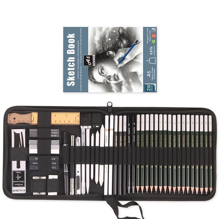 Kit da disegno professionale, astuccio da disegno per bambini - 54 pezzi - con album da disegno, matite di grafite, pastelli - per adulti. Etichetta