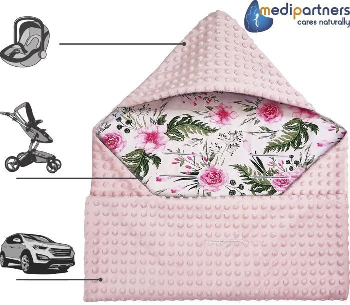 Funda para asiento de coche 100% algodón, 85x85cm, manta acogedora para cochecito (rosa claro con flores y tejido minky rosa claro).