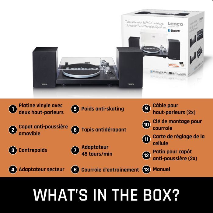 Lenco LS-500BK - Giradischi con amplificatore integrato, Bluetooth® e due altoparlanti esterni - Nero