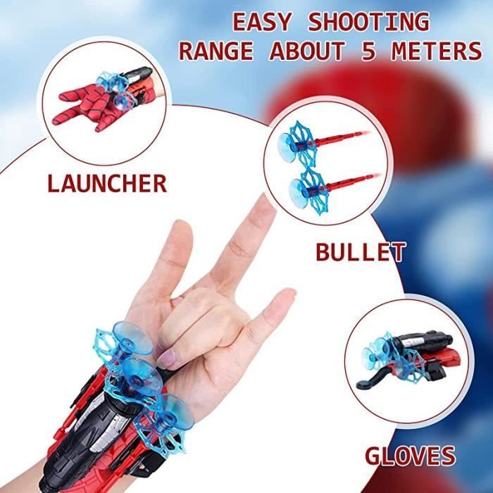 Juego de 2 guantes para lanzar dardos, guantes de plástico para cosplay, juguetes de muñeca con forma de araña, 2 lanzadores + 6 dardos + 2 guantes.