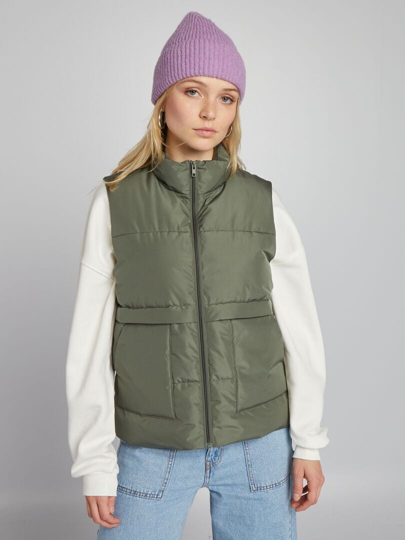 Mouwloze gewatteerde donsjas - KHAKI