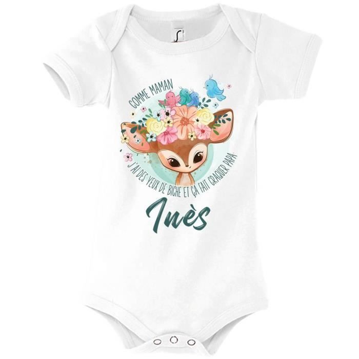 Inès | Body de bebé con nombre para niña | Como los ojos de gacela de mamá | Adorable conjunto para bebés recién nacidos de 3 a 6 meses