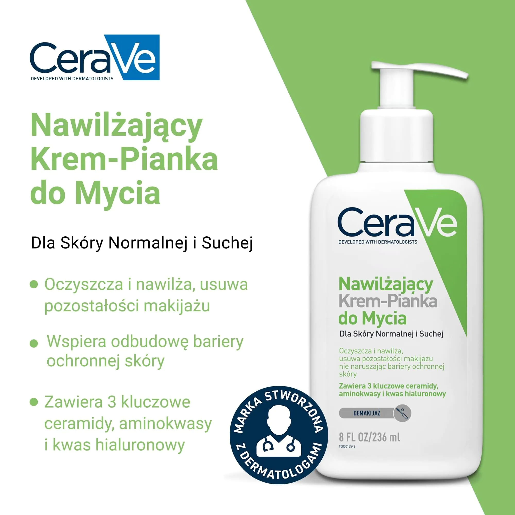 CeraVe Nawilżający krem-pianka do mycia do skóry normalnej i suchej 236 ml