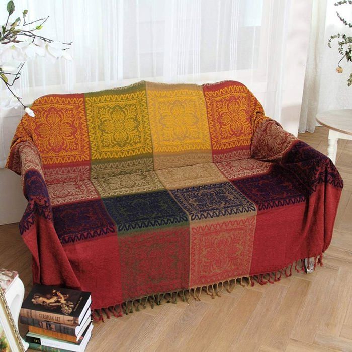 Manta y cubrecama grande de algodón, manta para sofá de color natural, manta individual (rojo, 220 * 260 cm)