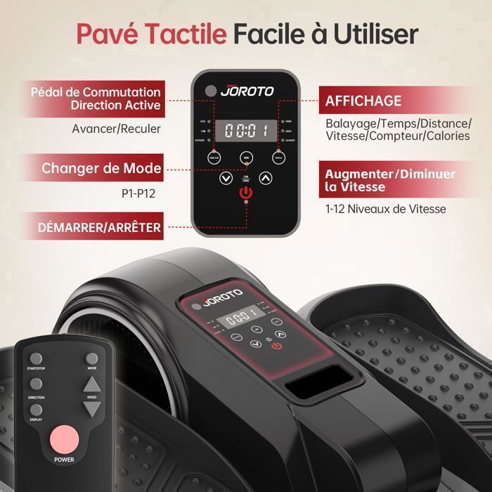 Mini vélo elliptique - JOROTO - JOROTO YDE10 - Silencieux - 12 programmes/12 vitesses - Télécommande