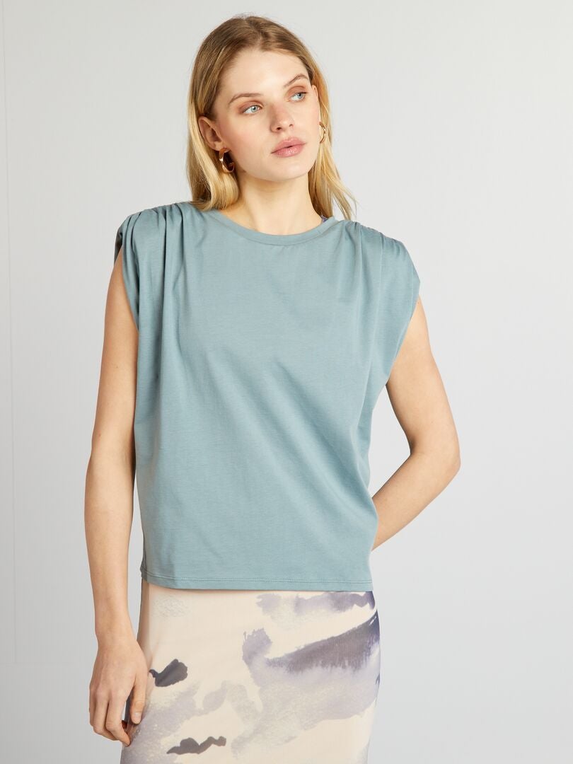 Mouwloos T-shirt met schoudervullingen - BLAUW