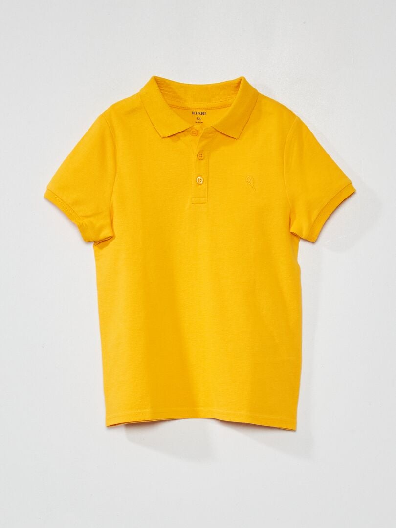 Camisa polo de algodão piqué de cor sólida - AMARELA