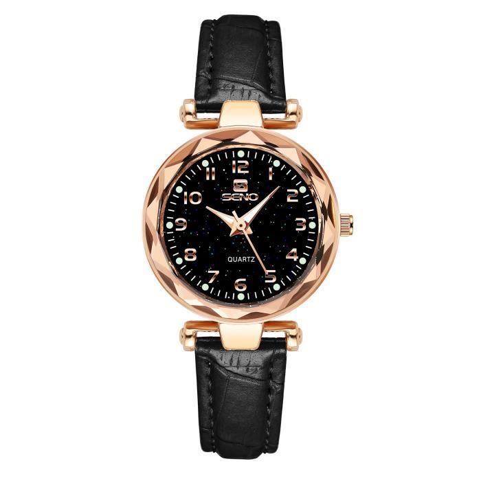 Reloj de cuarzo de moda para mujer SHARPHY con correa de cuero negro de alta calidad, resistente al agua, regalo elegante.