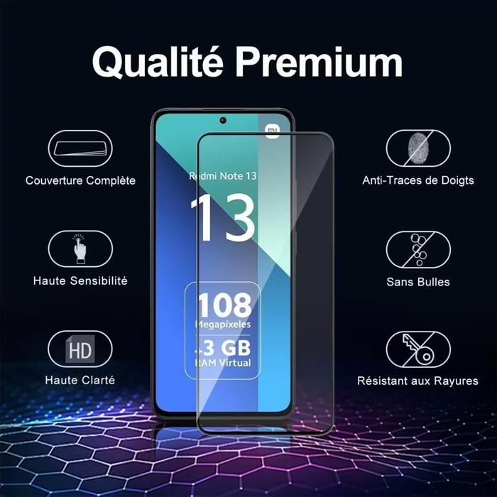 Lot de 2 Verres Trempés INTEGRAL Pour XIAOMI REDMI NOTE 13 4G/5G . Couverture Complète Noir - Ultra Résistant Dureté 9H