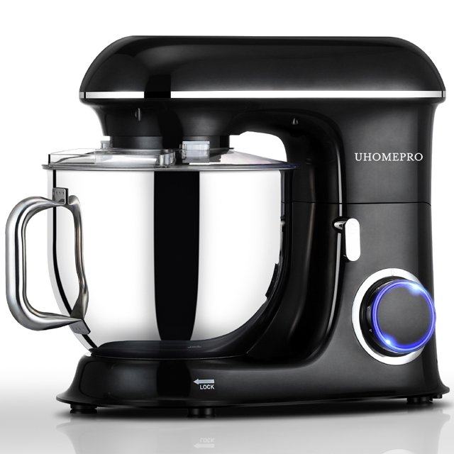 uhomepro 7.5 QT -yleiskone keittiöön, 6+0+P-nopeus, kallistuva pää, 660 W:n taikinakone, kotikäyttöön tarkoitettu sähköinen kakkukone keittiöön, taikinakoukku, vatkain, munanvispilä, lasta, astianpesukoneen kestävä