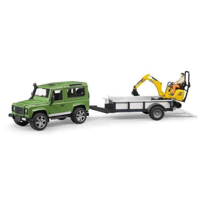 Land Rover Defender with trailer and JCB mini-excavator - BRUDER