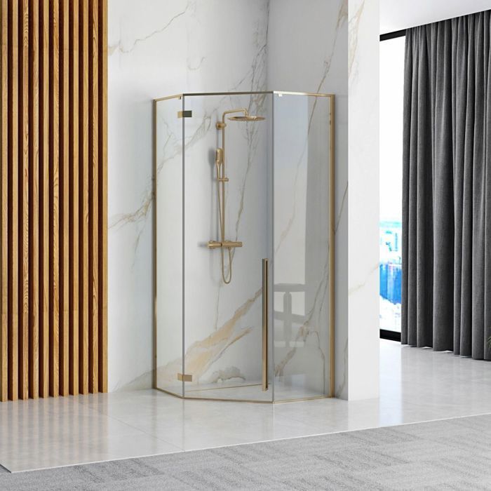 Cabine De Douche Rea Diamond Paroi Et Porte De Douche Doré 90X90X195Cm