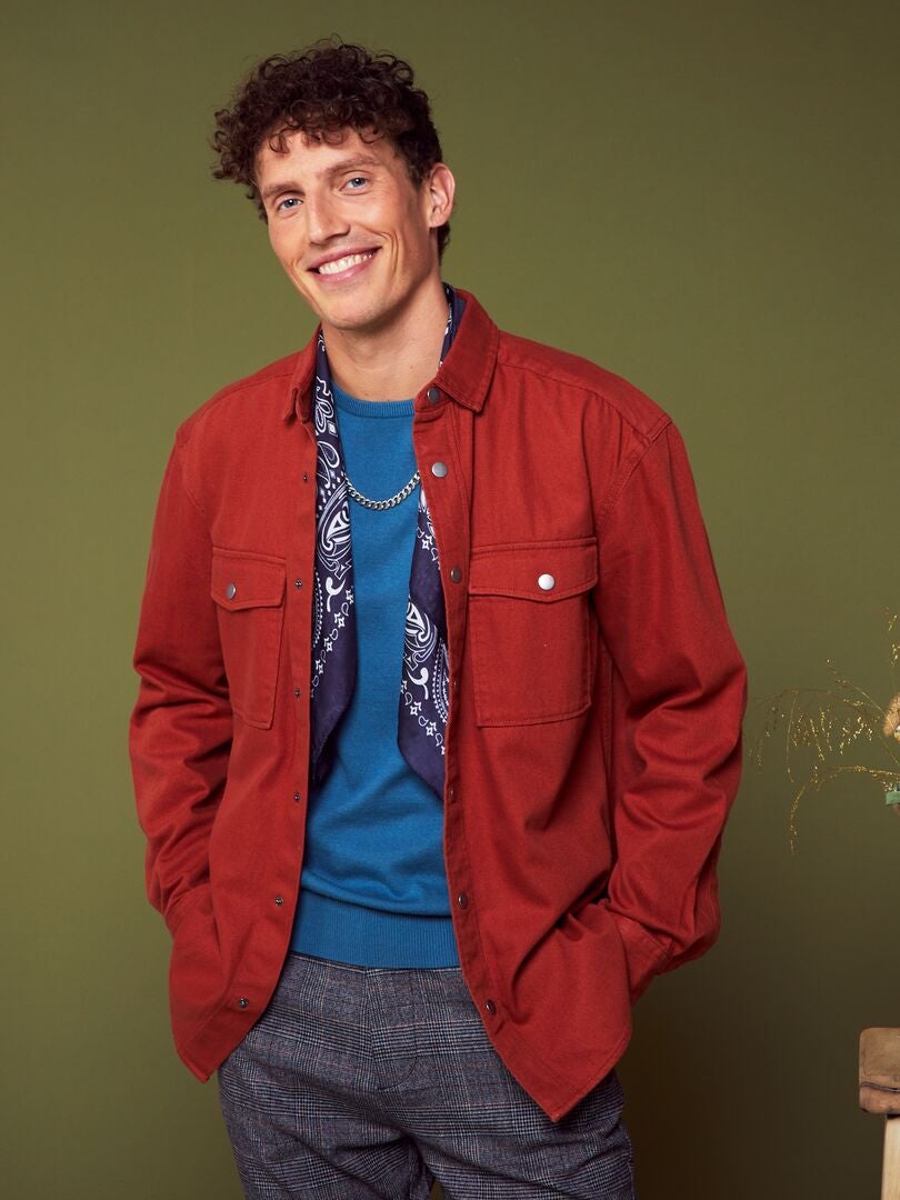 Camisa jeans reta - MARROM
