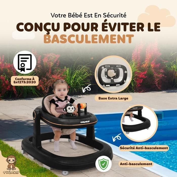 Twinky® Babywalker GO 3 in 1 | Nero | Girello pieghevole | Interattivo, con protezione antiribaltamento
