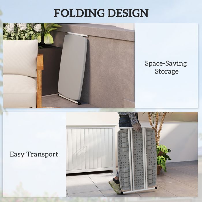 Tavolino laterale - Outsunny - pieghevole - 6 livelli di altezza regolabili - per patio e giardino - realizzato in HDPE - 76 x 50 x 74 cm - grigio