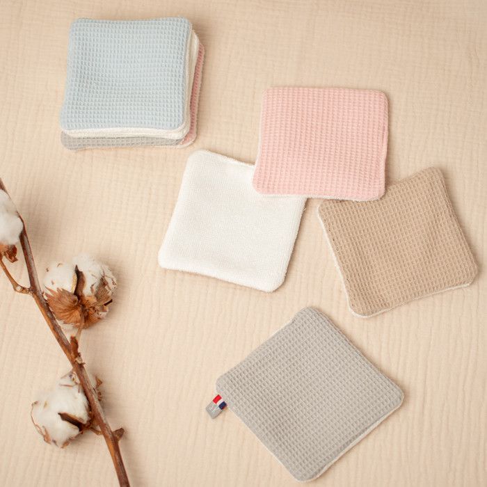 Sevira Kids | Toallitas húmedas lavables para bebé, 8 unidades, diseño de panal y bambú - Multicolor - 10x10 cm, Hecho en Francia