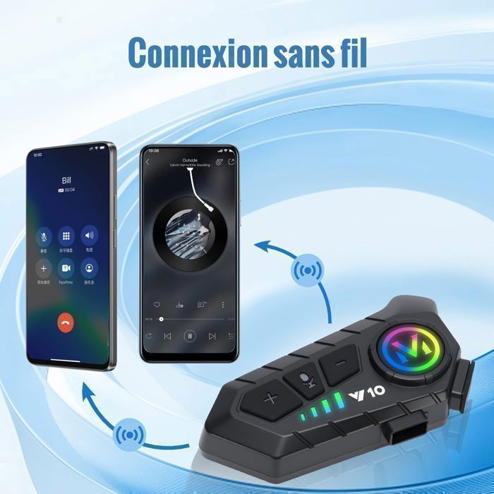 Intercomunicador para motocicleta con Bluetooth para casco: asistente de voz, cancelación de ruido dual, llamadas HD, música y navegación simultáneas.