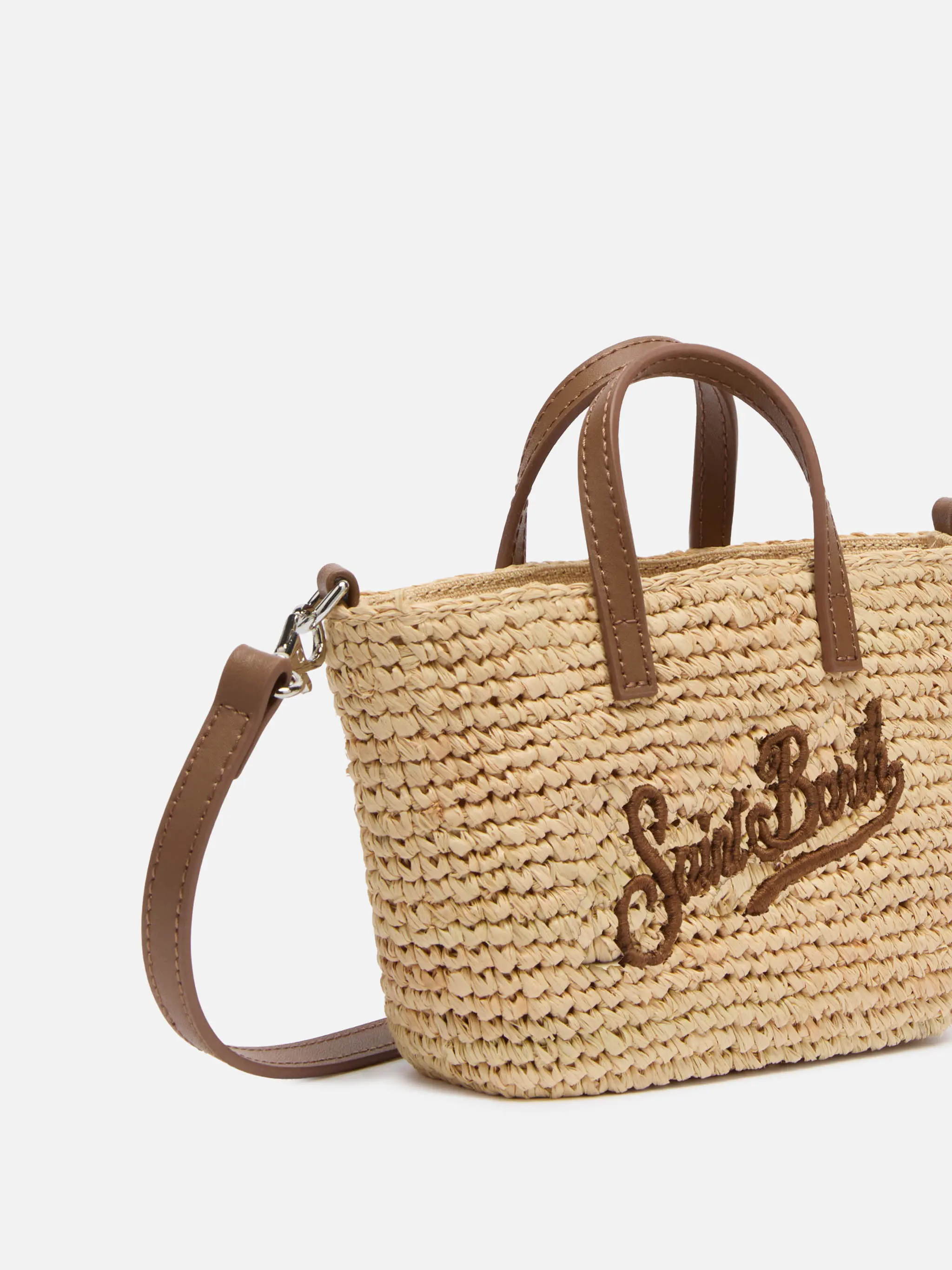 Bež Raffia City Micro torba s kožnim ručkama