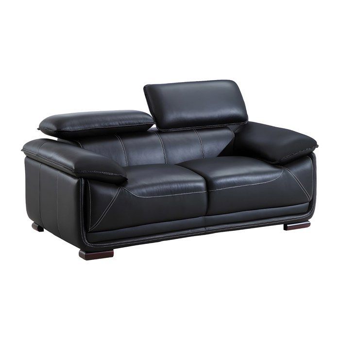 Canapé 2 places en cuir - MACELO - Noir - Design contemporain - Confort moelleux