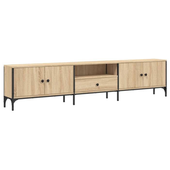 Mobile porta TV vidaXL con cassetti, mobile TV con gambe e ante, mobile TV con vani portaoggetti per soggiorno, stile industriale, rovere 838989