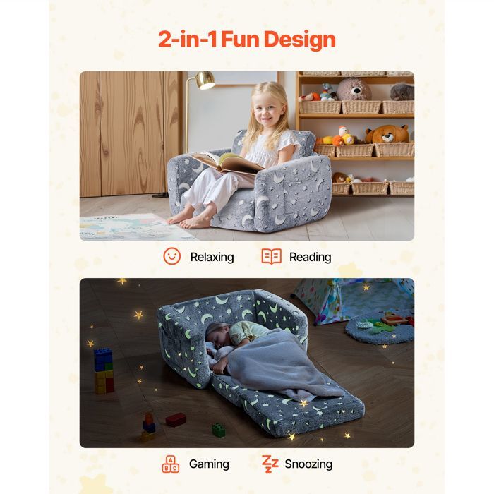 Sofá convertible 2 en 1 para niños - Duoku - Chaise longue plegable y cómoda - Luminoso - con reposabrazos - Gris