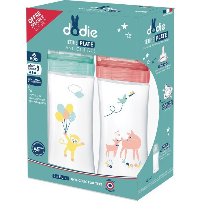 Dodie Biberon Sensation+ Anti-Coliques +6m Ours Lot de 2 x 330ml