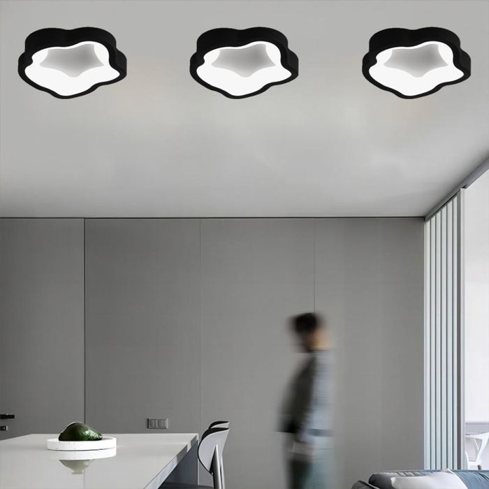 WOTTES  Plafonnier LED Moderne Noir - 14W Blanc froide Luminaire Fleur Lampe de Plafond pour Couloir Salle de bain - 1pcs Dia 23cm