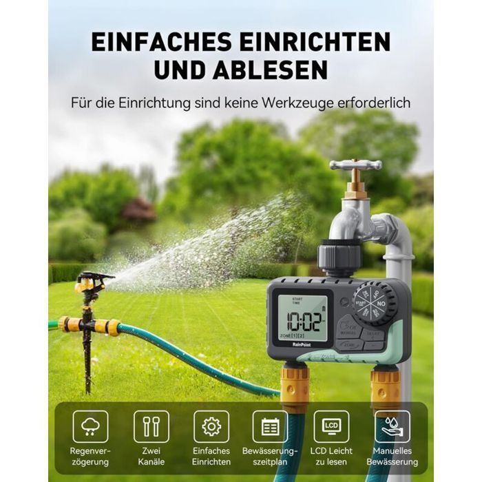 Timer di irrigazione a 2 vie - ZOR® - Display LCD - Funzioni manuali e automatiche - Orari di irrigazione flessibili