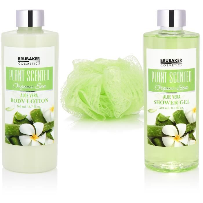 Set cosmetico per bagno e doccia BRUBAKER - 7 pezzi - in una vasca da bagno decorativa - Idea regalo - Aloe Vera
