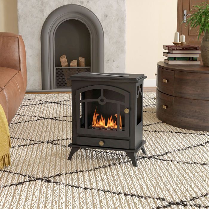 Chimenea de bioetanol - HOMCOM - independiente, quemador de 1,2 L, control de llama, calefacción - acero - 45x28x54cm - negro