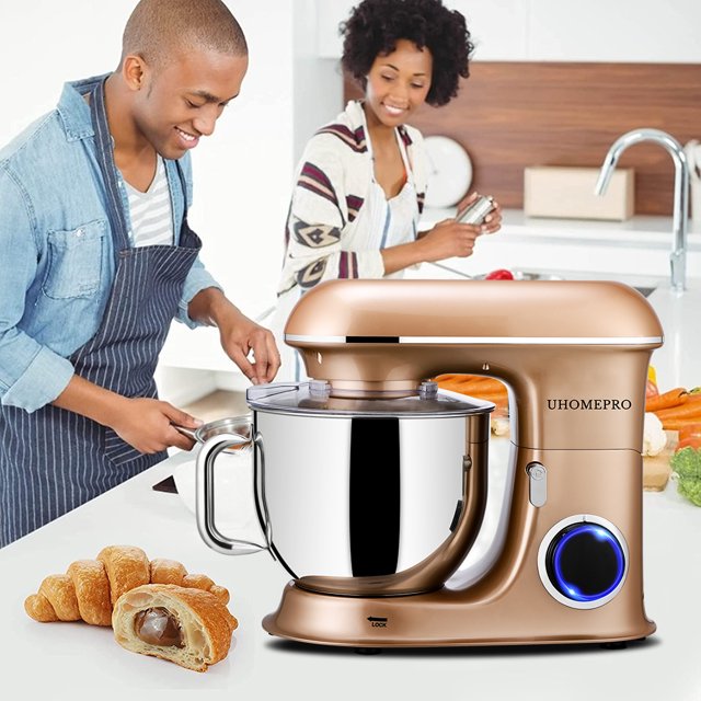Batidora de pie uhomepro de 7.5 cuartos de galón para cocina, 6+0+P velocidades, cabezal inclinable, 660 W, amasadora eléctrica para cocina y repostería, uso doméstico y comercial, con gancho para masa, batidor, batidor de huevos, espátula, apta para lava