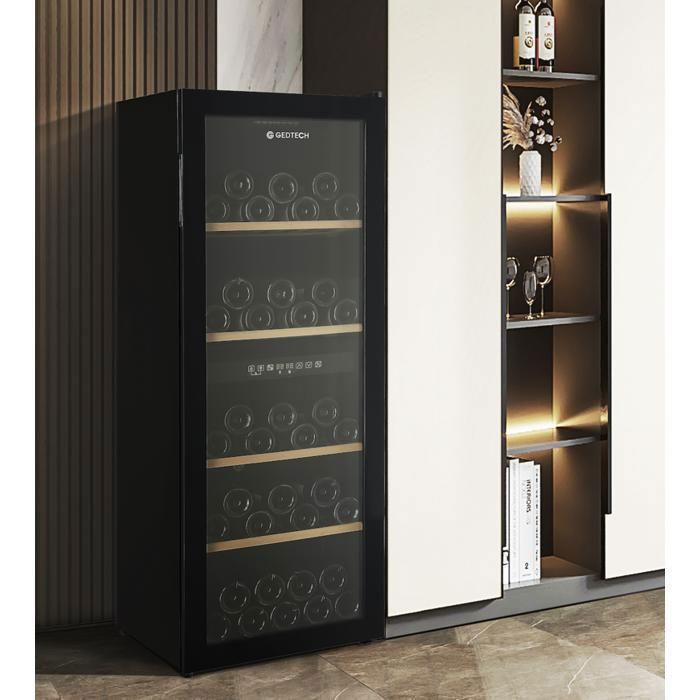 Cantinetta per vini da invecchiamento GEDTECH GWC86 - Autoportante - 86 bottiglie - Doppia zona - Ripiani in legno - No Frost - Nera