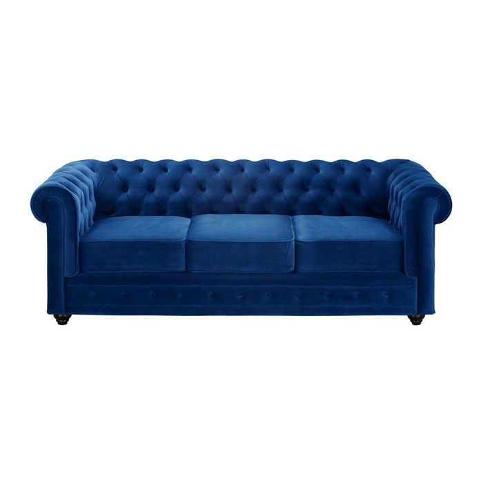 Divano a 3 posti e poltrona CHESTERFIELD - Velluto blu royal