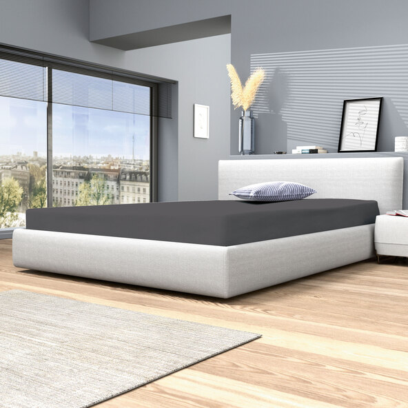 Winter jersey fitted sheet, 140-160 x 200 cm, dark grey