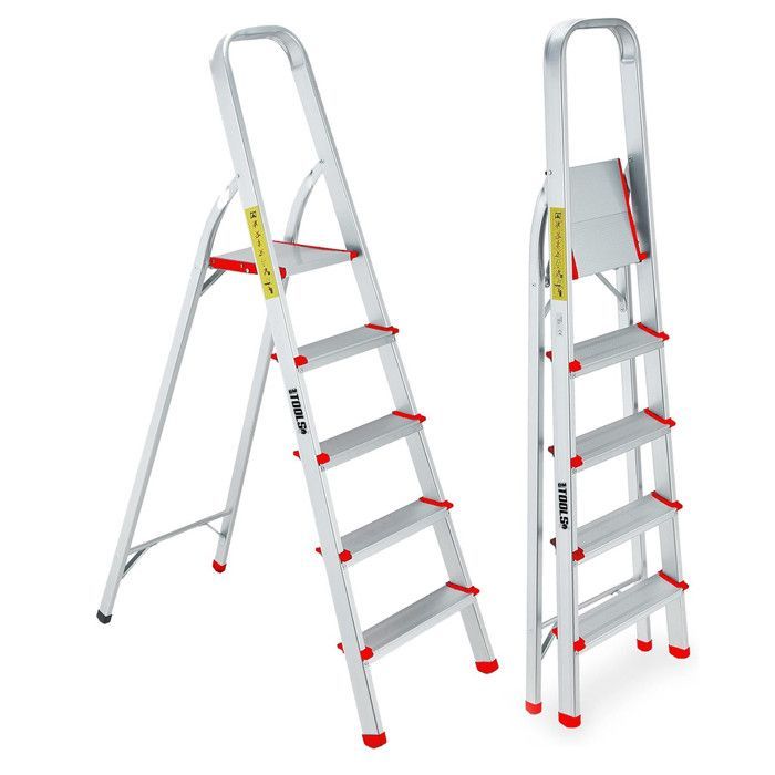 Scala a 5 gradini BM TOOLS BMT-ESC5-ALU - Altezza di lavoro: 99 cm - Compatta e facile da riporre - Realizzata in alluminio