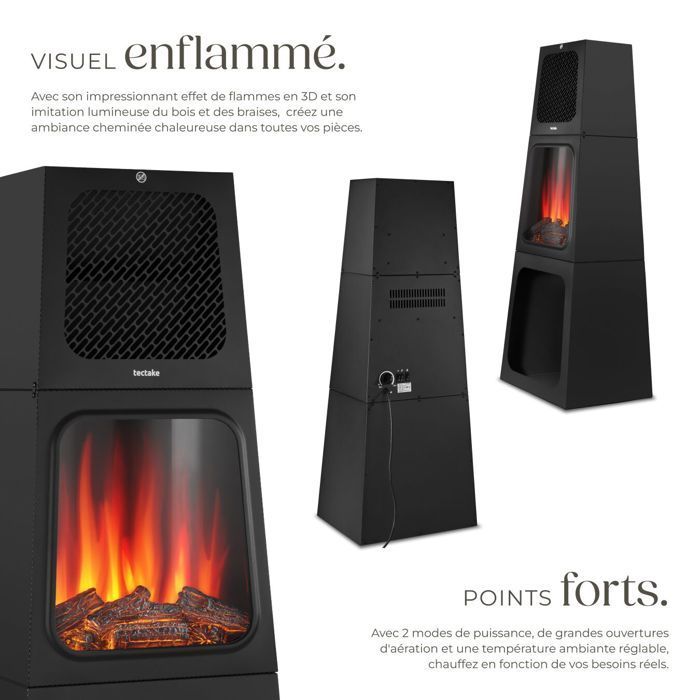 Cheminée électrique décorative avec effet de flammes 3D et thermostat
