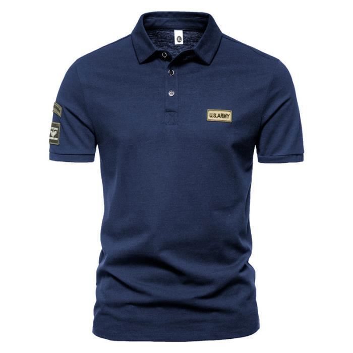 Polo de hombre INSFITY para primavera/verano - Bordado, manga corta - Azul marino - Corte regular