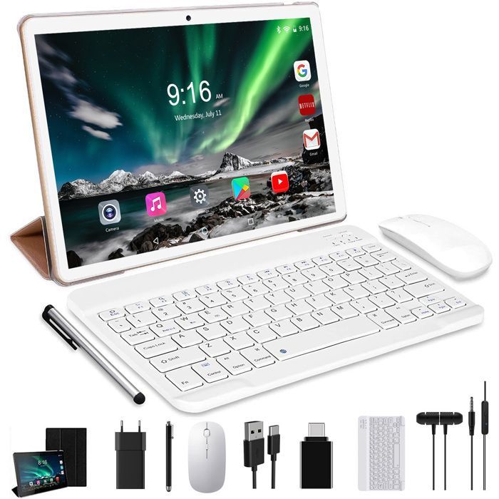 HEASUR 10,1-Zoll-Tablet, Android 14, 36 GB + 128 GB, Octa-Core-Prozessor, 5G-WLAN, USB-C-Anschluss, 8000-mAh-Akku, inklusive Tastatur, Maus und Kopfhörern, Gold