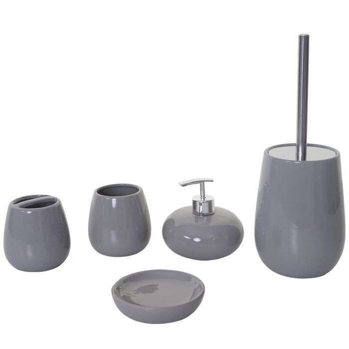 Set of 5 ceramic bathroom accessories for bathroom, grey 04_0003581