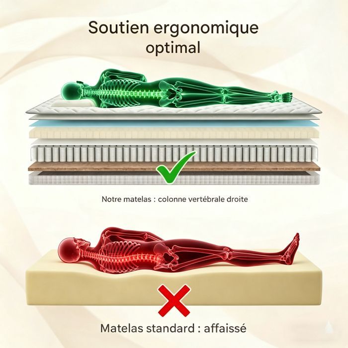 Matelas 140x190 cm à mémoire de 25cm de hauteur mémoire de forme, indépendance du couchage - YubNct