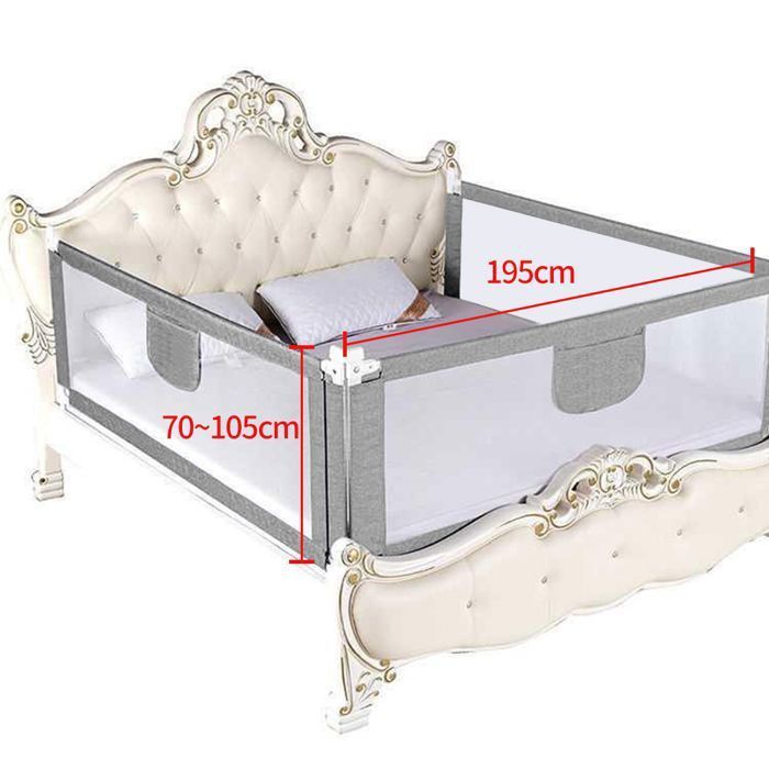 Barandilla de seguridad para cuna - MIPAN - Barrera de seguridad para cama infantil - Altura ajustable - 195 cm - Gris