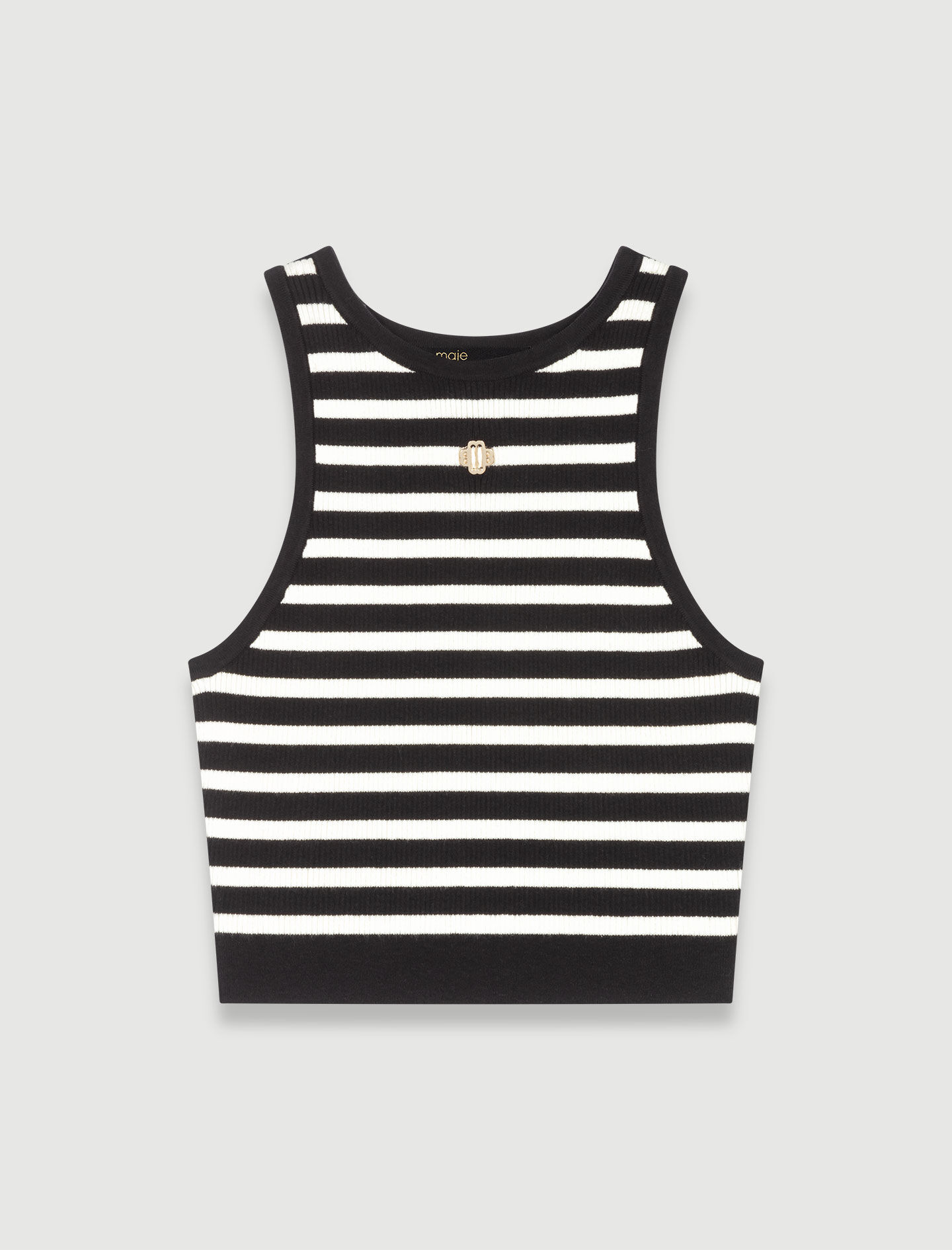 Gestreepte crop top - Zwart / Ecru