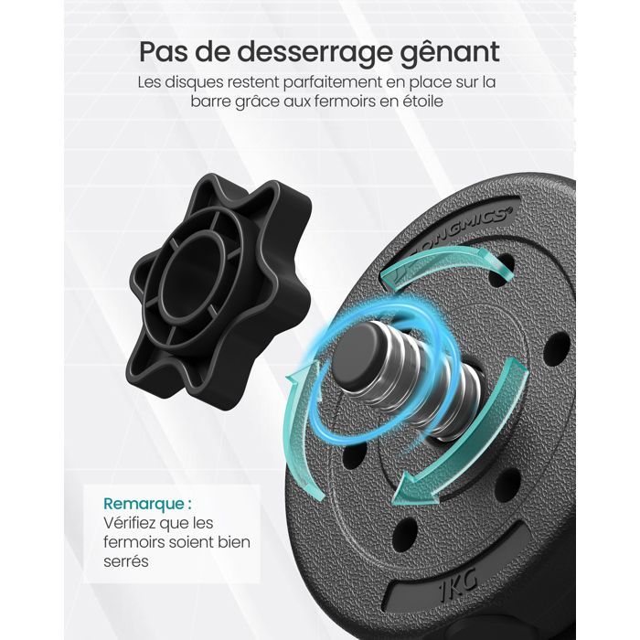 Mancuernas ajustables SONGMICS - 30 kg - Negras - Entrenamiento con pesas y levantamiento de pesas