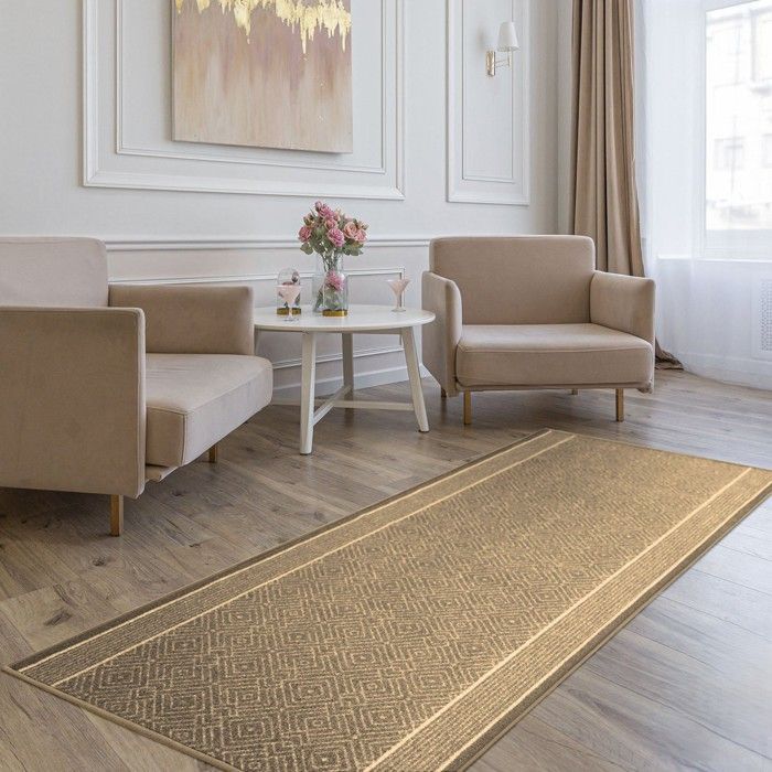 Alfombra personalizada Olymp, alfombra de interior con estampado de rombos, color beige, 80 x 150 cm