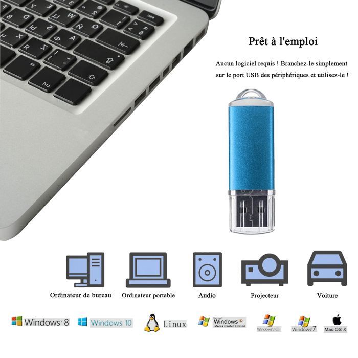REWBOAT Pen Drive USB 2.0 de 8GB com Velocidade de Leitura de 18MB/s - Pacote com 5 unidades nas cores Rosa, Amarelo, Roxo, Prata e Azul