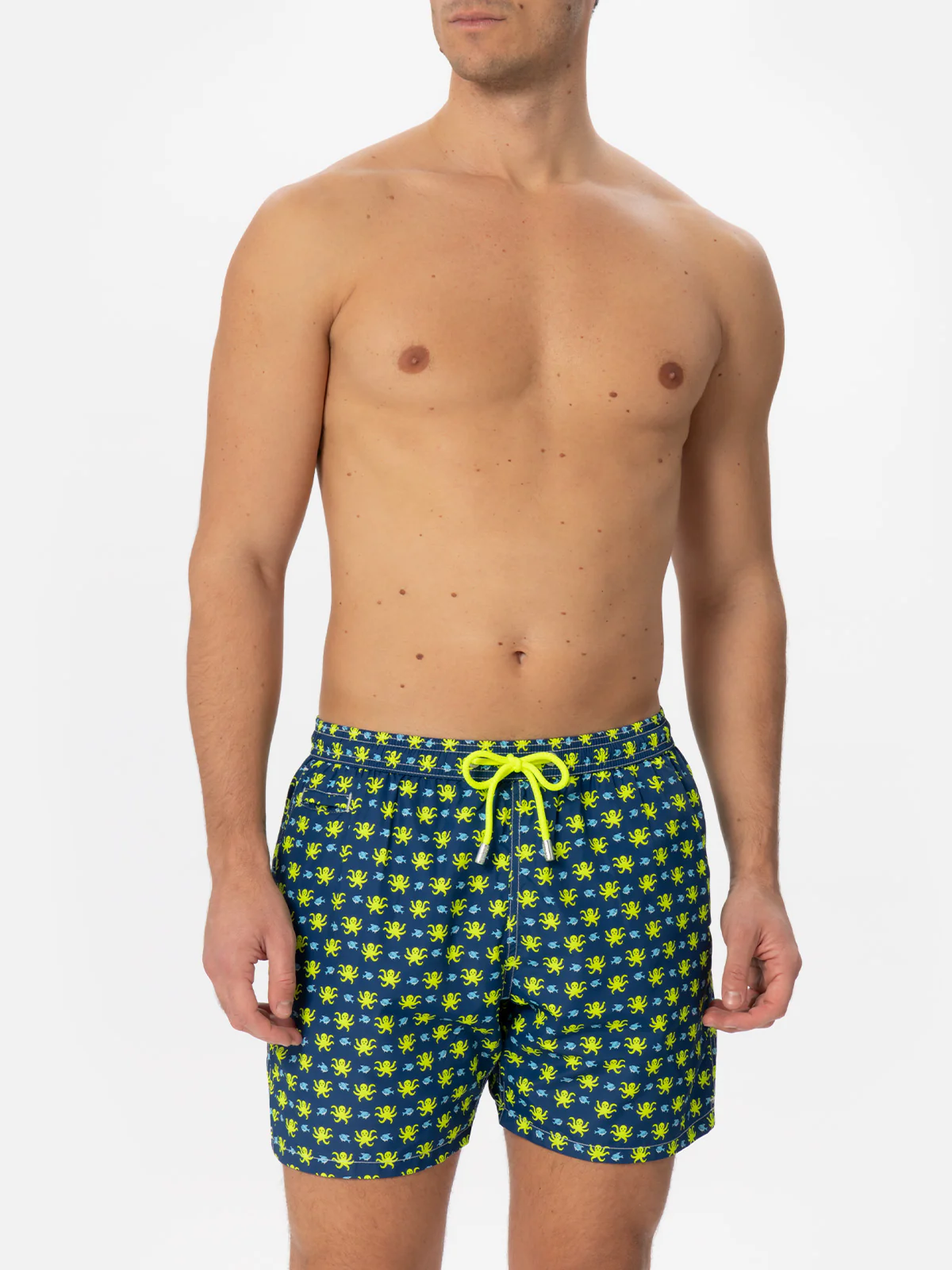 Klassieke zwembroek voor heren | Print met groene vissen en gele octopus | Sneldrogend | Saint Barth