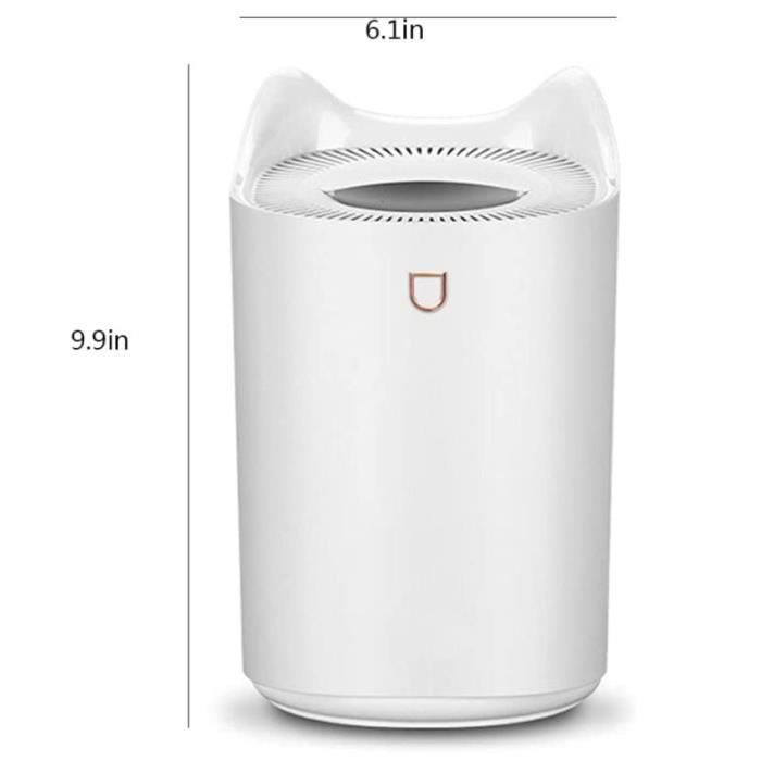 Luchtbevochtiger 3 liter - 3 nevelstanden - 22 dB - Gekleurde lamp - Wit